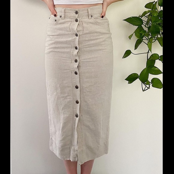 Vintage Linen Midi Skirt - Picture 4 of 10